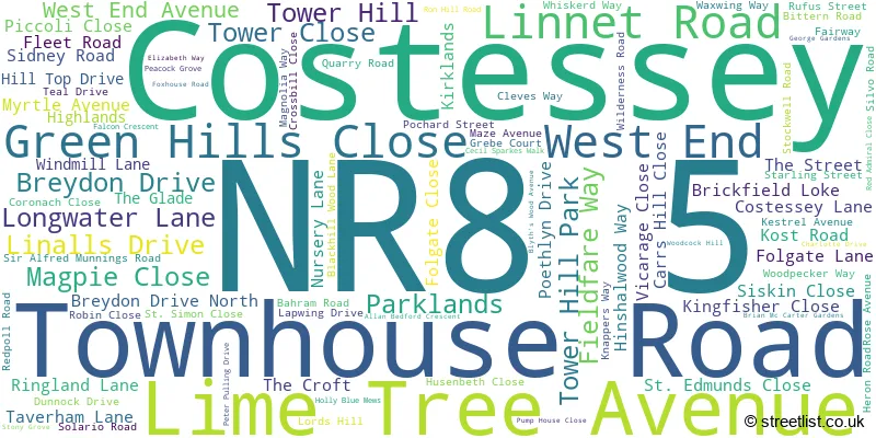 A word cloud for the NR8 5 postcode